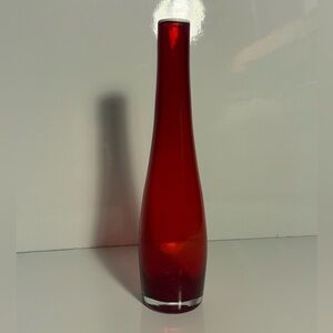 Vintage Red Art Glass  Teardrop Rounded Clear Bottom Base 9.75” Beautiful Vase
